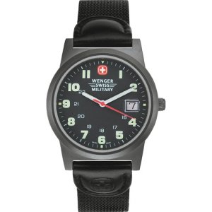 Military Watches - Wenger Swiss Military Men's 72915 Classic Field Black Dial Canvas Leather Mil.jpg